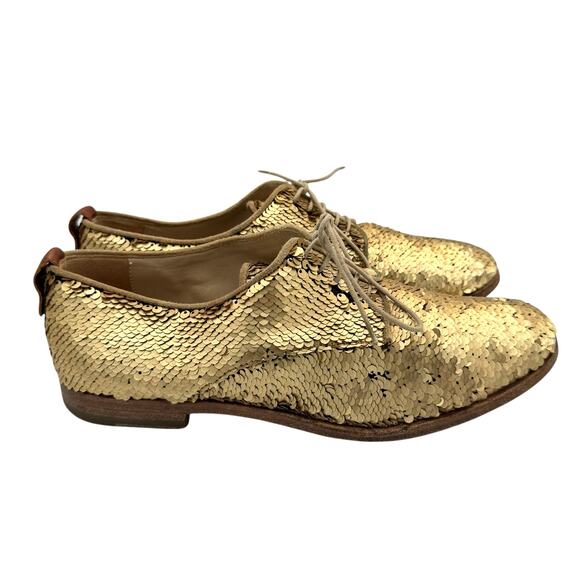 AGL Matte Gold All Over Sequins Lace Up Oxford Classic Party Dress Shoes - Picture 6 of 11